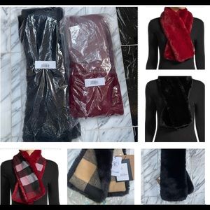 2 REVERSIBLE FAUX FUR ON ONE SIDE, CHECKED WOOL CASHMERE ON THE OTHER SIDE SCARF